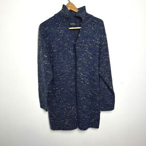 Sonoma Womens XL Blue Marled Knit Mock Neck Longline Cardigan Sweater Wool blend